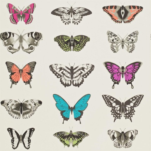 Обои акцентные серые с разноцветными бабочками HAMA111079