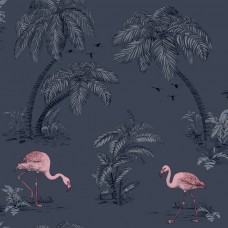 Обои Holden Decor 12382 Flamingo Lake Midnight Blue/Pink