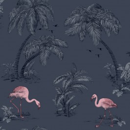 Обои Holden Decor Imaginarium 2 12382 Flamingo Lake Midnight Blue/Pink