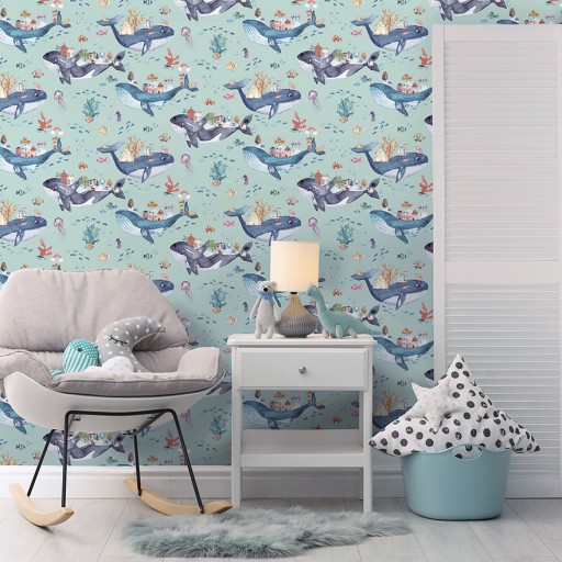 Обои для стен 13221 Whale Town Soft Teal 