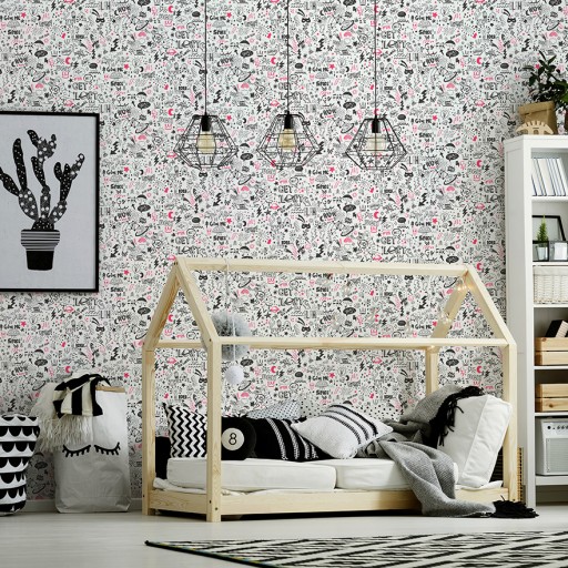 Обои для стен 13340 Doodle White/Neon Pink 