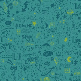 Обои Holden Decor Dream Catcher 13341 Doodle Teal/Neon Yellow 
