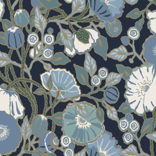 Обои синие, цветы York GO8312