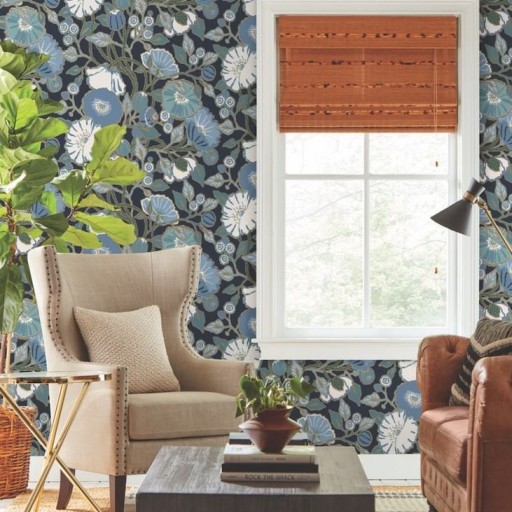 Обои синие, цветы York GO8312