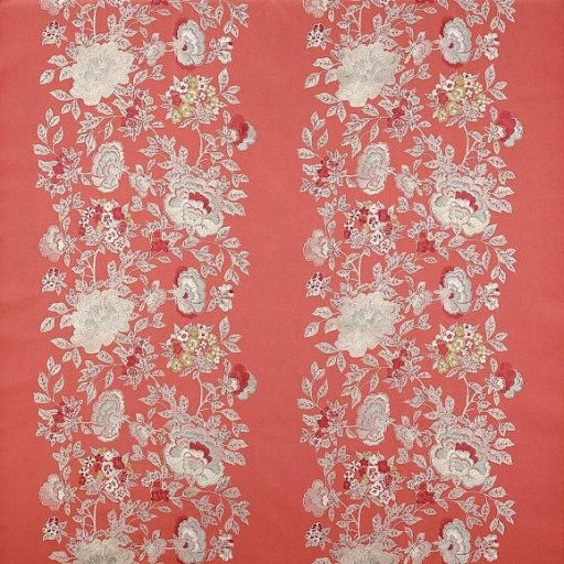 Ткань алого цвета с вышивкой цветов F4699-01