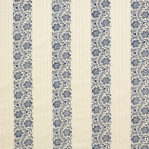 Ткань бежевого цвета в линию с тёмно-синими цветами F4656-03