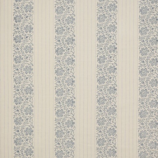 Ткань бежевого цвета в линию с синими цветами F4656-01