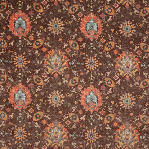 Ткань коричневого цвета с оранжевым орнаментом F4522-02
