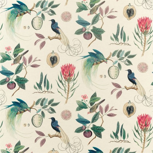 Ткань синего цвета с птицами и растениями DGLA226565