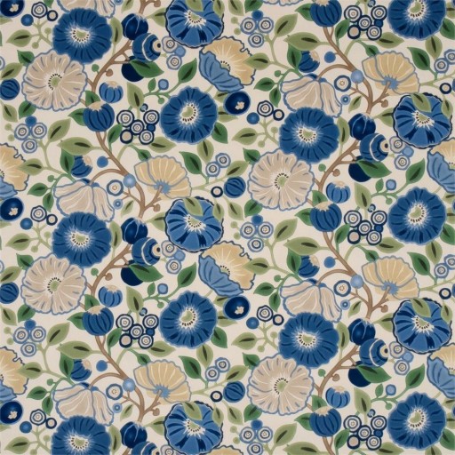 Ткань с бежево-синими букетами цветов DAUP224442