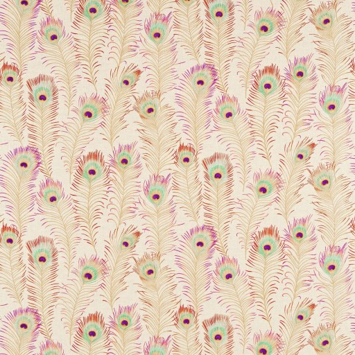 Ткань песочного цвета с перьями павлина DAEG222955